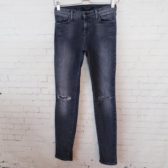 J Brand Super Skinny Nemesis Jeans Size 26 Distressed Light Black Womens Stretch - Picture 1 of 9